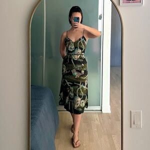 Gorgeous Green and Black Satin Midi Dress (S)